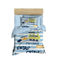 L'essentiel linge de maison PH162 Juego Funda Nórdica Bebé 100x150 cm, Microsatina y Algodón, Impresión 3D Azul Blanco Verde